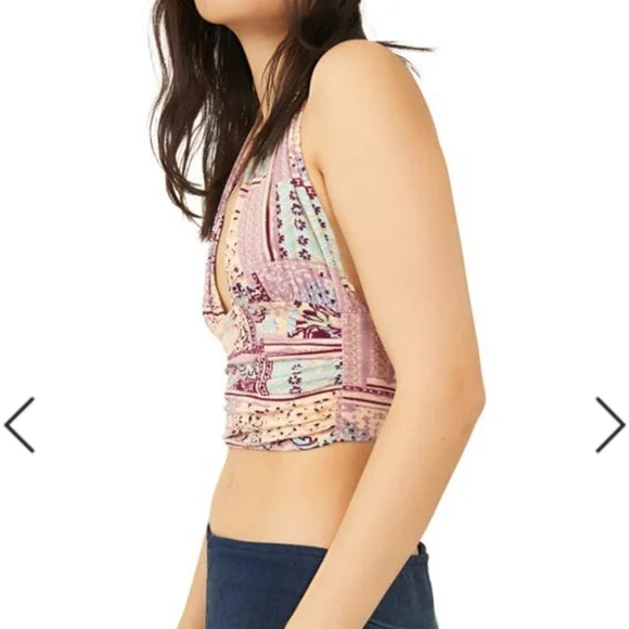 Free People Printed Heather Halter Top In Lilac Combo Size M - Picture 9 of 17